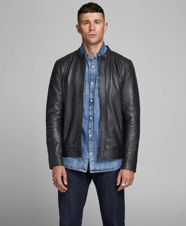 Incredible Plain Round Neck Black Decant Jacket For Men