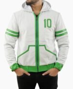 Inspired Ben 10 Omniverse Green and White Hooded Leather Jacket