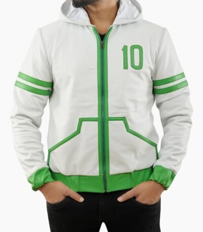 Inspired Ben 10 Omniverse Green and White Hooded Leather Jacket