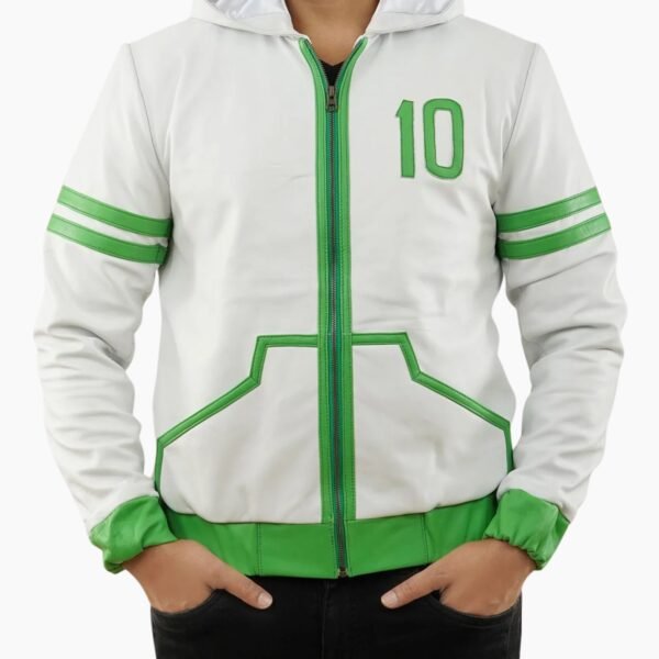 Inspired Ben 10 Omniverse Green and White Hooded Leather Jacket