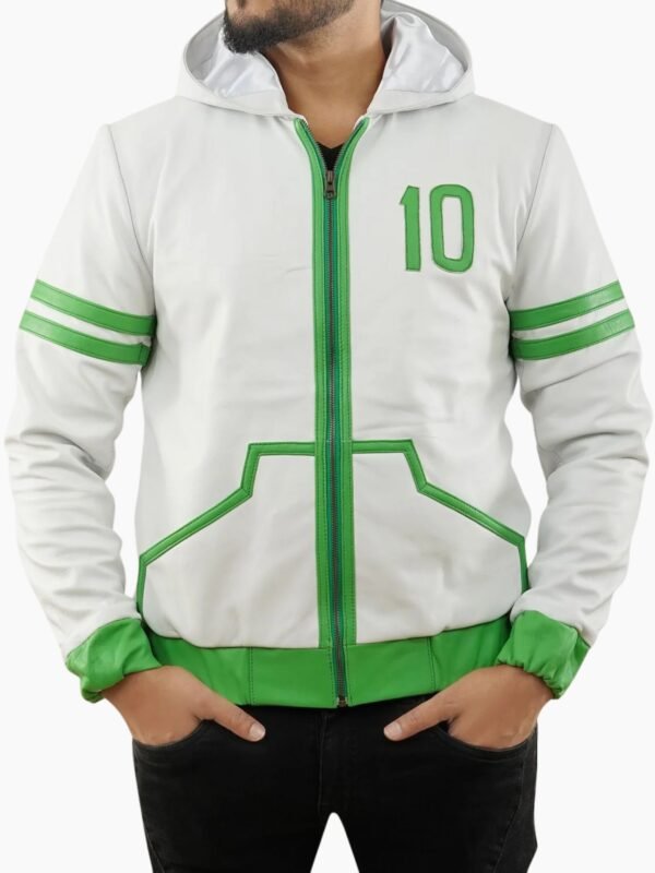 Inspired Ben 10 Omniverse Green and White Hooded Leather Jacket