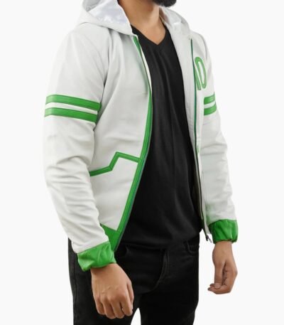 Inspired Ben 10 Omniverse Green and White Hooded Leather Jacket