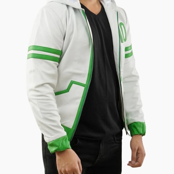 Inspired Ben 10 Omniverse Green and White Hooded Leather Jacket