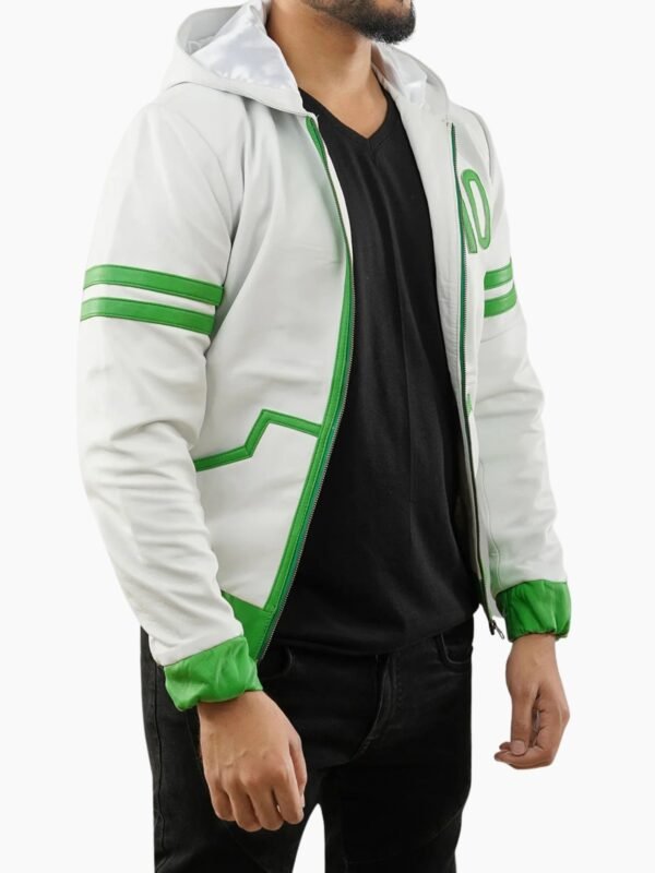 Inspired Ben 10 Omniverse Green and White Hooded Leather Jacket