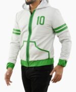 Inspired Ben 10 Omniverse Green and White Hooded Leather Jacket