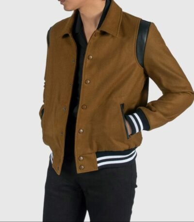 Jet Brown and Black Varsity Jacket
