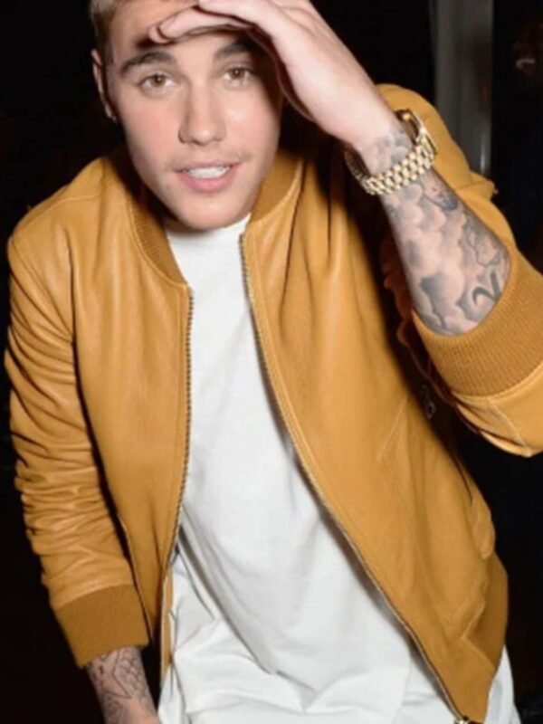Justin Bieber Bomber Leather Jacket For Men