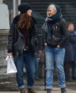 Keira Knightley Black Genuine Shearling Real Leather Jacket
