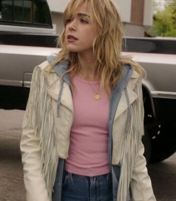 Keirnan Shipka Totally Killer White Leather Jacket