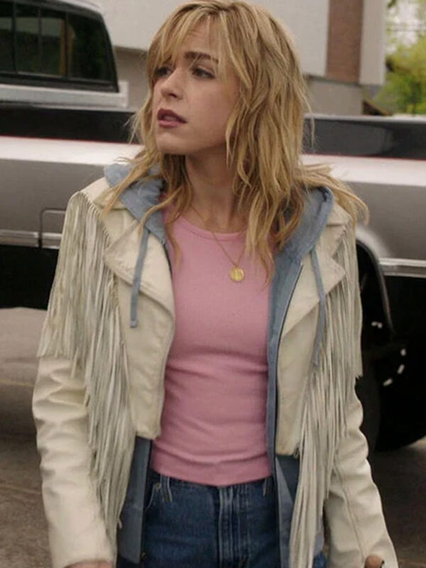 Keirnan Shipka Totally Killer White Leather Jacket
