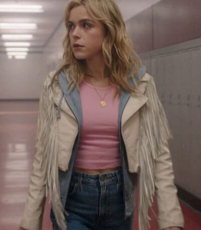 Keirnan Shipka Totally Killer White Leather Jacket