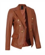 Kinley Women Cognac Leather Blazer Jacket