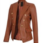 Kinley Women Cognac Leather Blazer Jacket