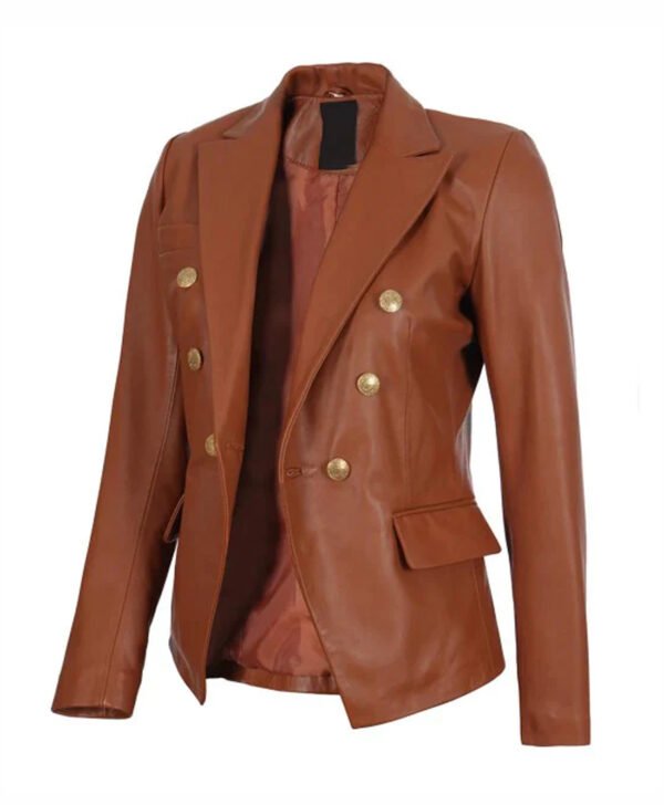 Kinley Women Cognac Leather Blazer Jacket