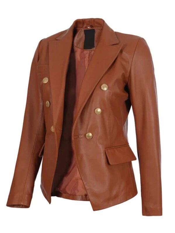 Kinley Women Cognac Leather Blazer Jacket