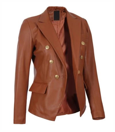 Kinley Women Cognac Leather Blazer Jacket