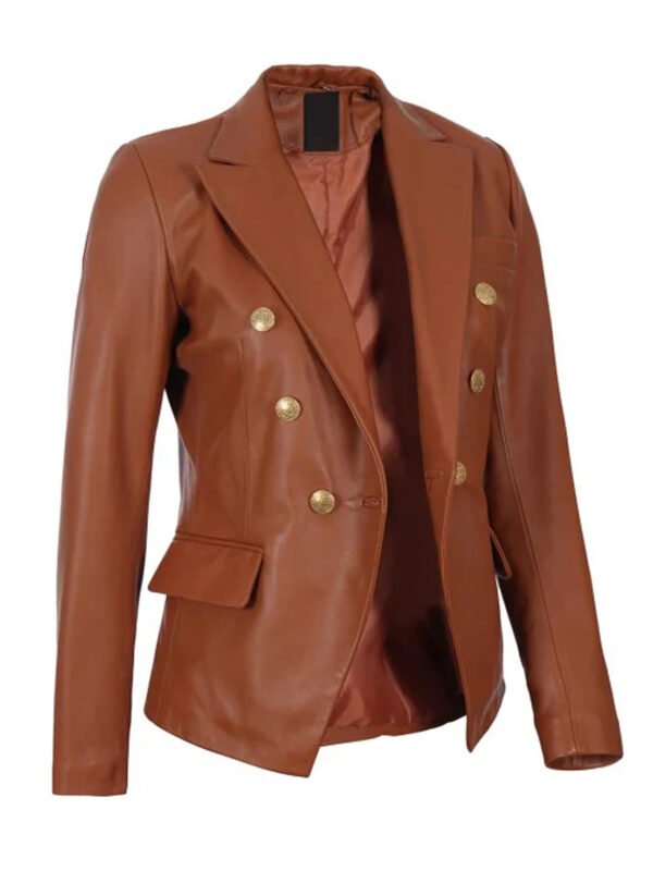 Kinley Women Cognac Leather Blazer Jacket