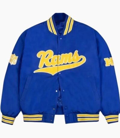 LA Rams Gold Rib Bomber Royal Satin Jacket