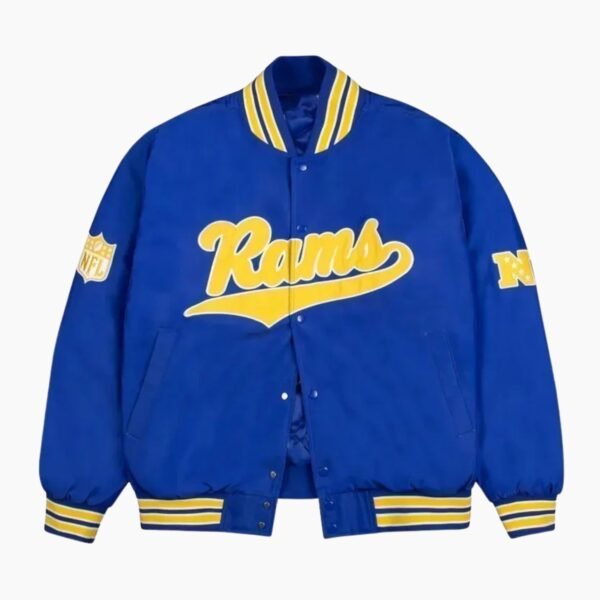 LA Rams Gold Rib Bomber Royal Satin Jacket