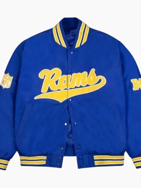 LA Rams Gold Rib Bomber Royal Satin Jacket