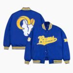 LA Rams Gold Rib Bomber Royal Satin Jacket