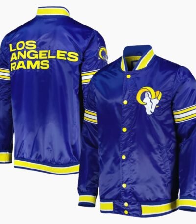 LA Rams Throwback Warm Up Pitch Blue Varsity Satin Jacket