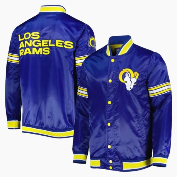 LA Rams Throwback Warm Up Pitch Blue Varsity Satin Jacket