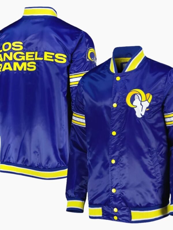 LA Rams Throwback Warm Up Pitch Blue Varsity Satin Jacket