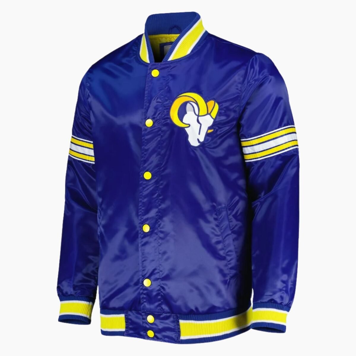 LA Rams Throwback Warm Up Pitch Blue Varsity Satin Jacket