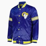 LA Rams Throwback Warm Up Pitch Blue Varsity Satin Jacket