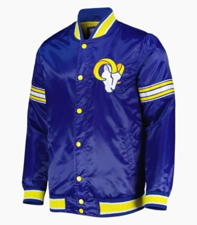 LA Rams Throwback Warm Up Pitch Blue Varsity Satin Jacket