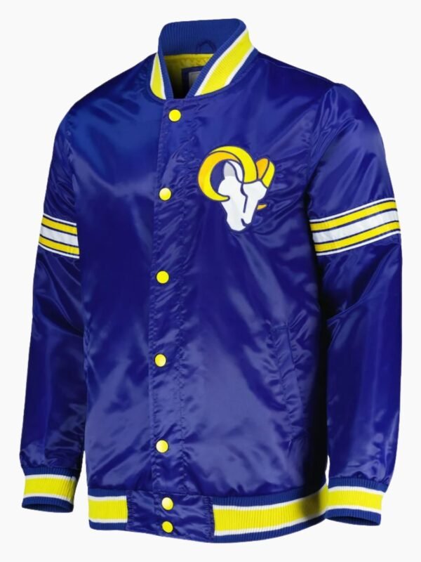 LA Rams Throwback Warm Up Pitch Blue Varsity Satin Jacket