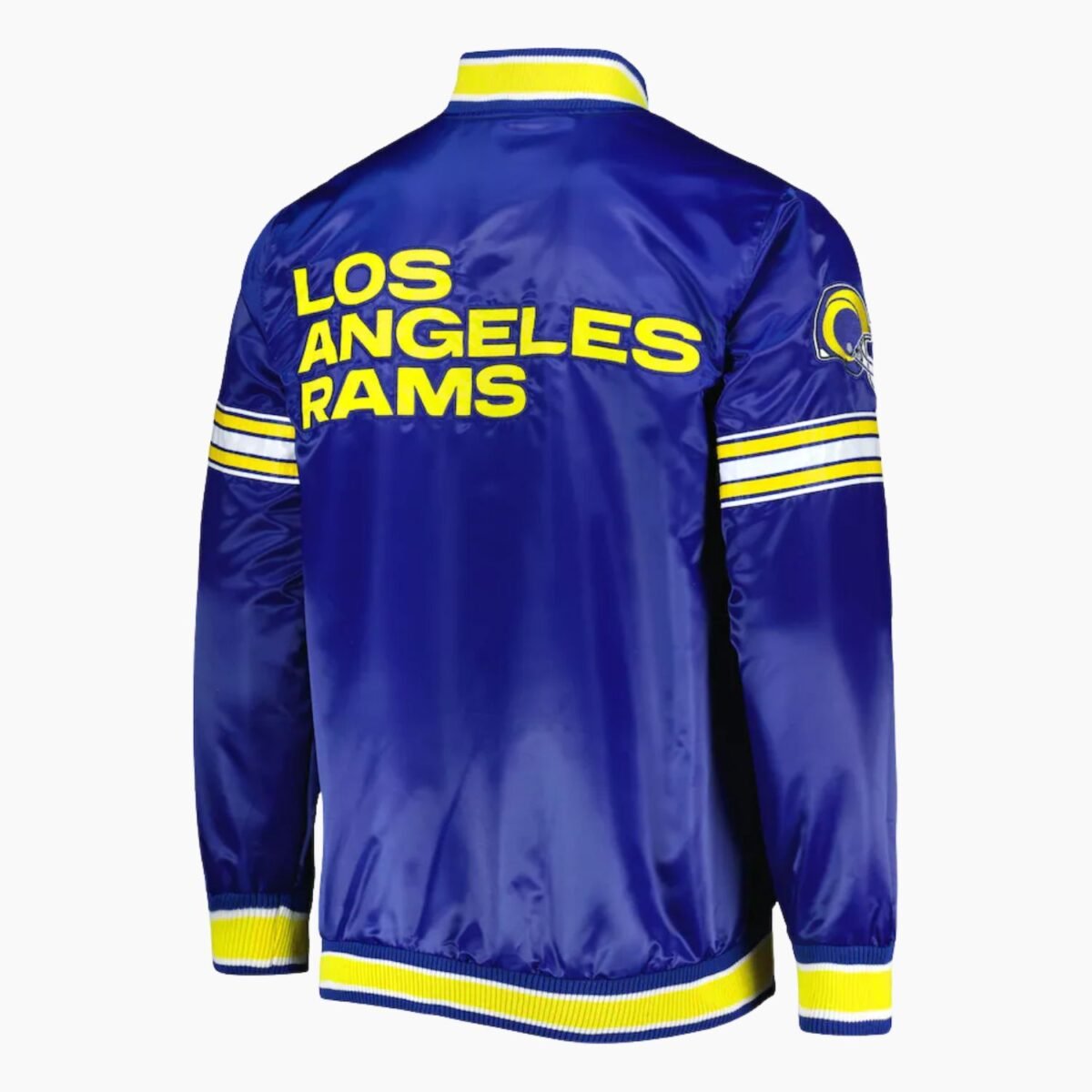 LA Rams Throwback Warm Up Pitch Blue Varsity Satin Jacket