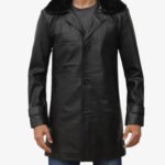 Lambskin Mens Leather Sherpa Coat Faux Shearling Collar