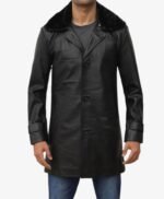Lambskin Mens Leather Sherpa Coat Faux Shearling Collar