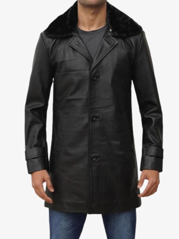 Lambskin Mens Leather Sherpa Coat Faux Shearling Collar