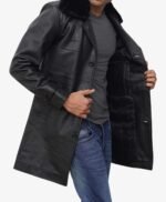 Lambskin Mens Leather Sherpa Coat Faux Shearling Collar