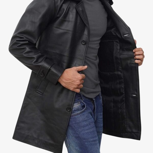 Lambskin Mens Leather Sherpa Coat Faux Shearling Collar