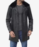 Lambskin Mens Leather Sherpa Coat Faux Shearling Collar
