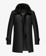Lambskin Mens Leather Sherpa Coat Faux Shearling Collar