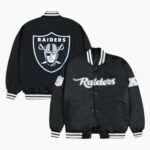 Las Vegas Raiders Gray and White Rib Bomber Black Jacket