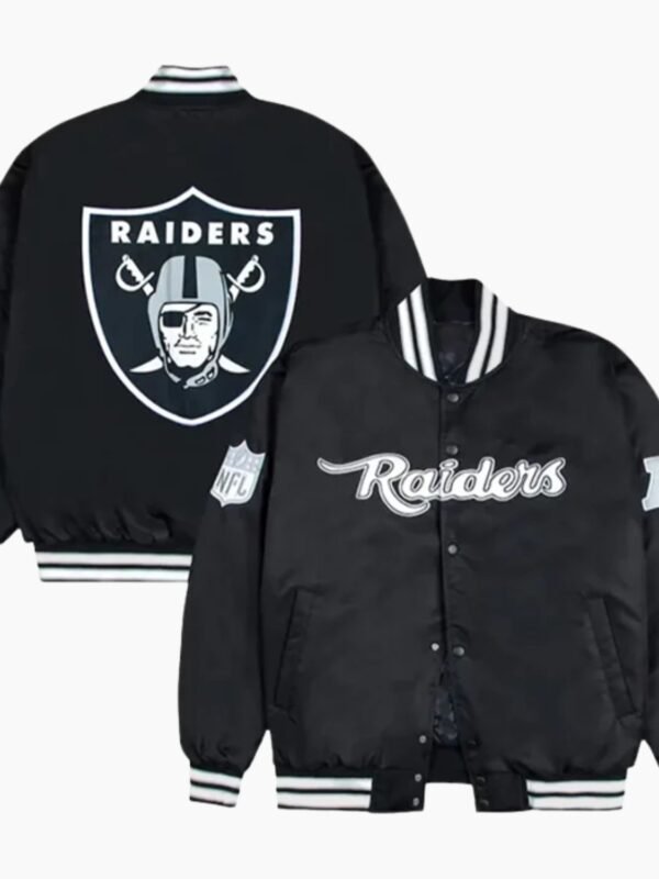 Las Vegas Raiders Gray and White Rib Bomber Black Jacket