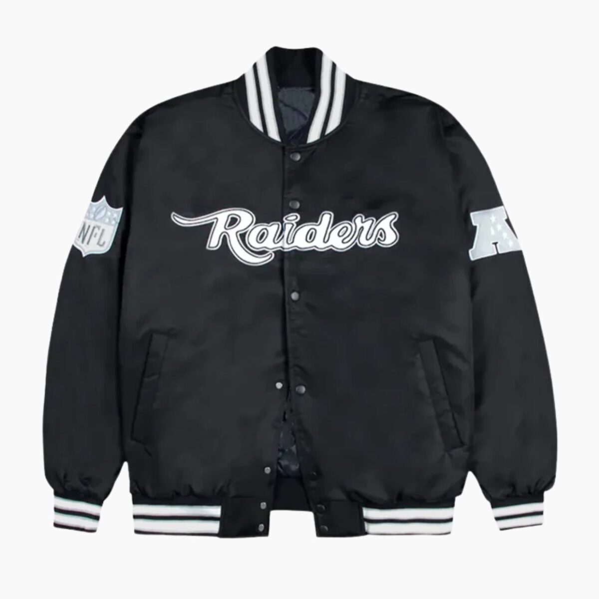Las Vegas Raiders Gray and White Rib Bomber Black Jacket
