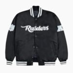 Las Vegas Raiders Gray and White Rib Bomber Black Jacket