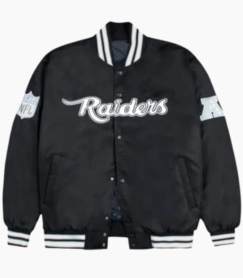 Las Vegas Raiders Gray and White Rib Bomber Black Jacket