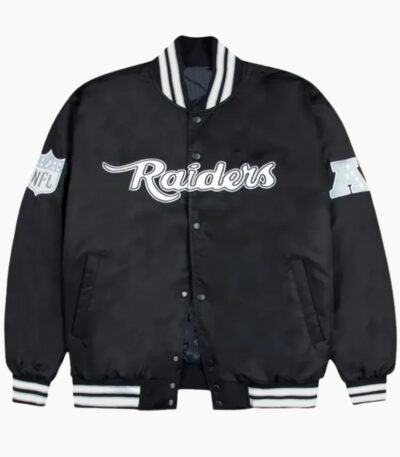 Las Vegas Raiders Gray and White Rib Bomber Black Jacket