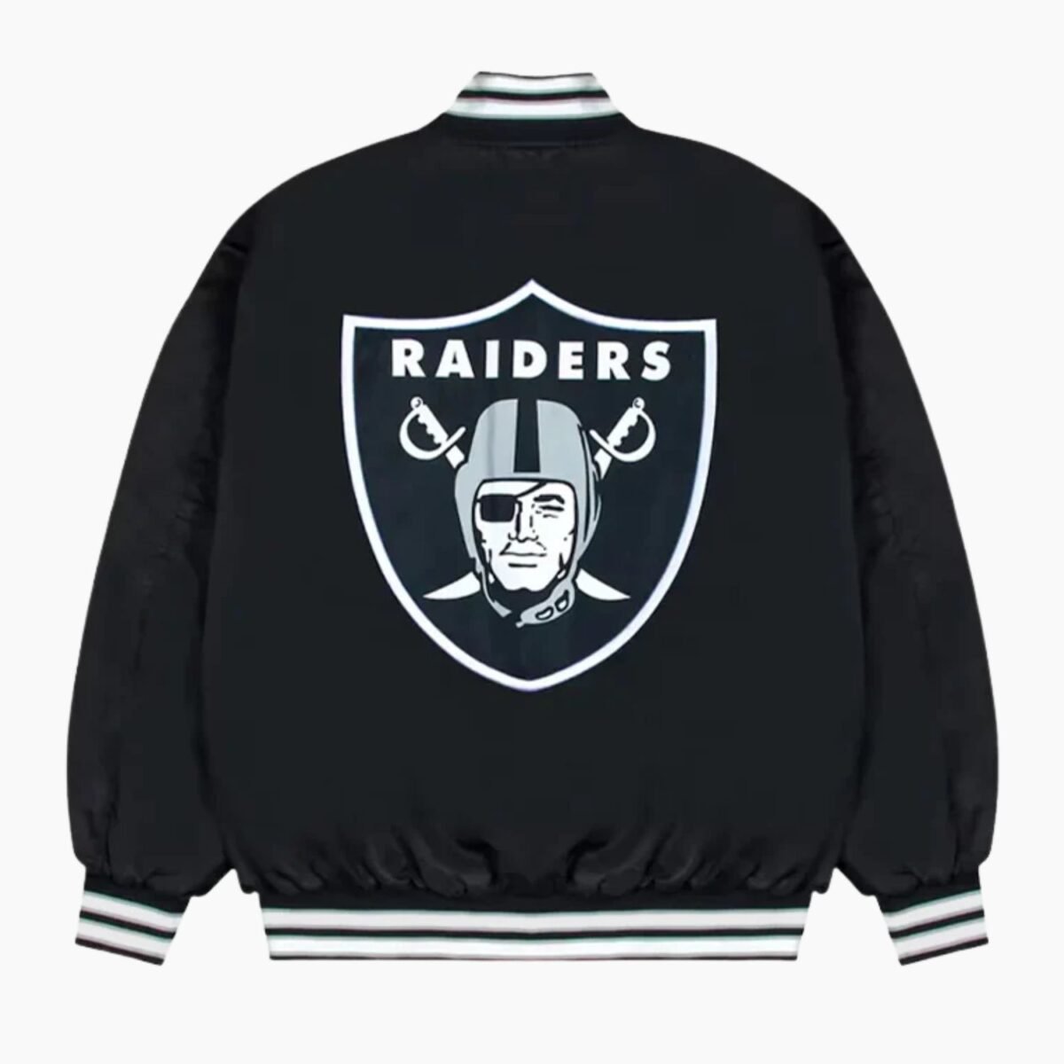 Las Vegas Raiders Gray and White Rib Bomber Black Jacket