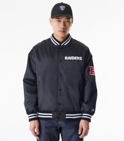 Las Vegas Raiders NFL Black Satin Bomber Jacket