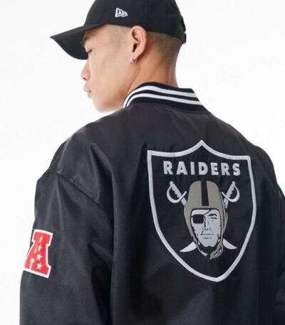 Las Vegas Raiders NFL Black Satin Bomber Jacket