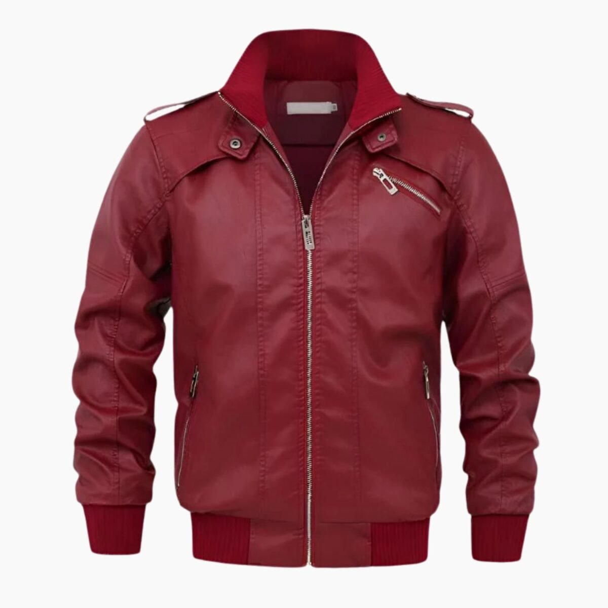 Leather Red Bomber Jacket For Men